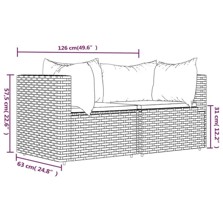 hjørnemoduler til havesofa 2 stk. med hynder polyrattan brun