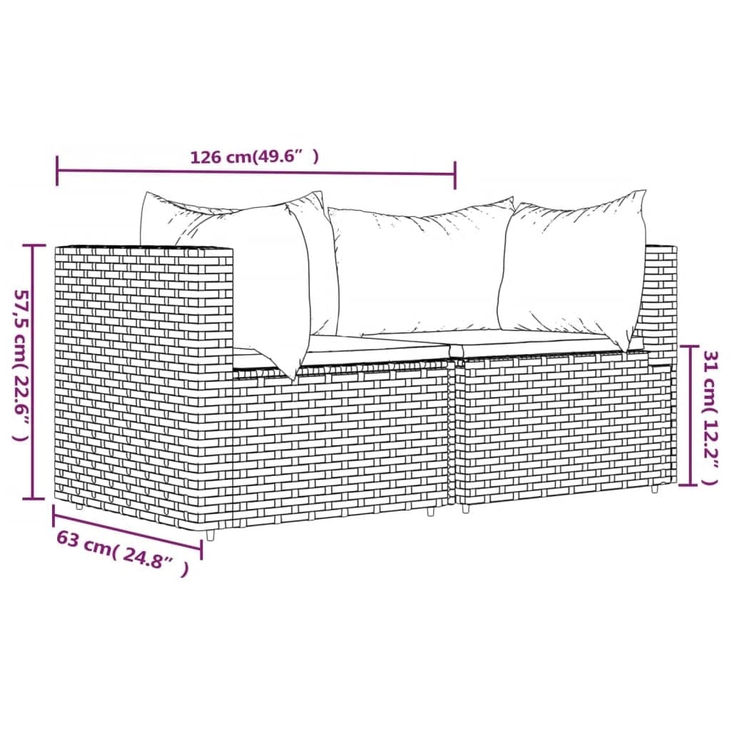 hjørnemoduler til havesofa 2 stk. med hynder polyrattan brun