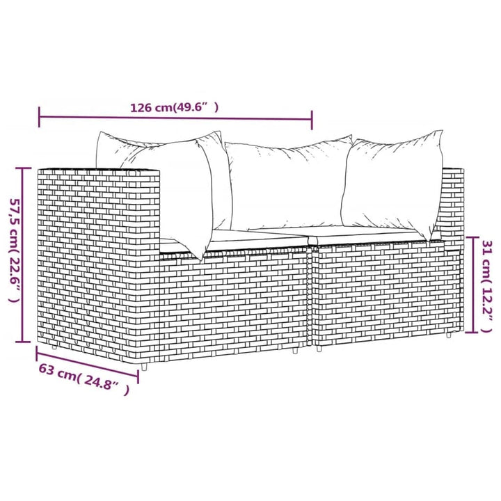 hjørnemoduler til havesofa 2 stk. med hynder polyrattan brun