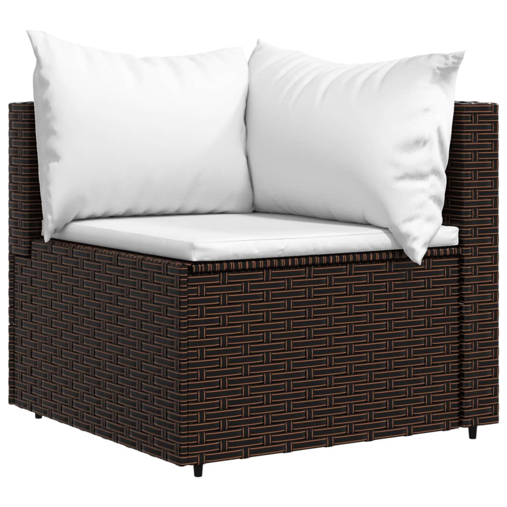 loungesæt til haven 3 dele med hynder polyrattan brun