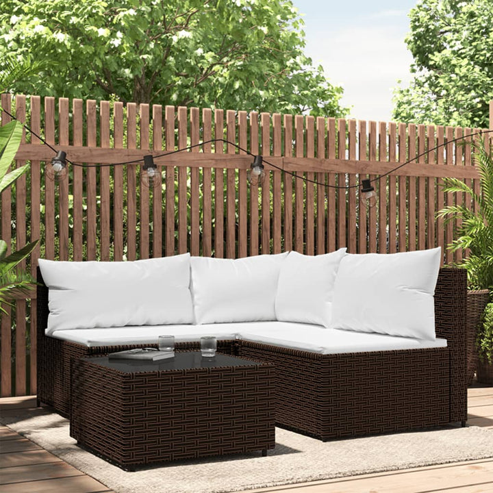 loungesæt til haven 4 dele med hynder polyrattan brun