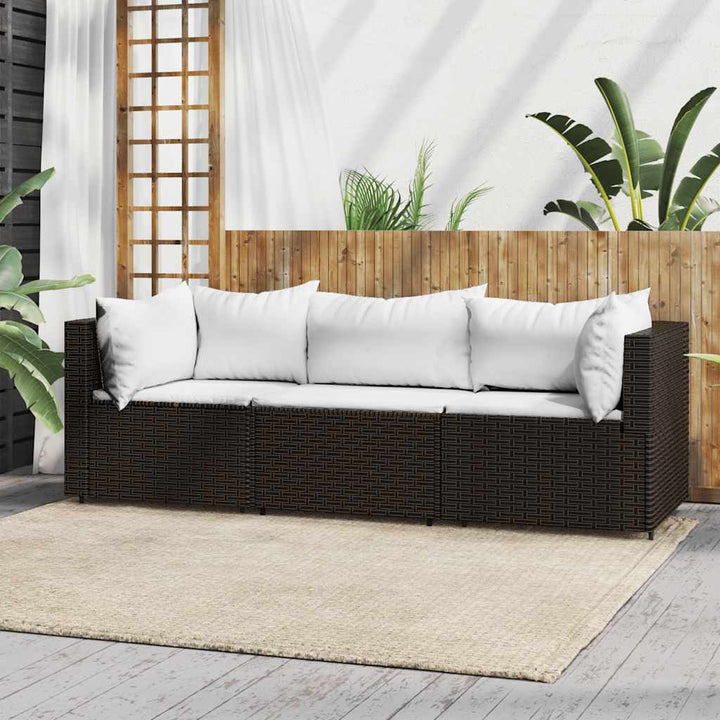 loungesæt til haven 3 dele med hynder polyrattan brun