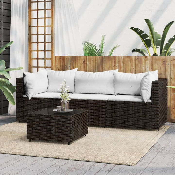 loungesæt til haven 4 dele med hynder polyrattan brun