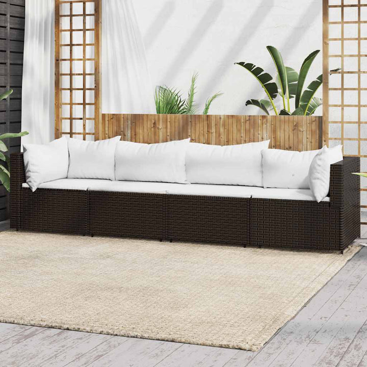 loungesæt til haven 4 dele med hynder polyrattan brun