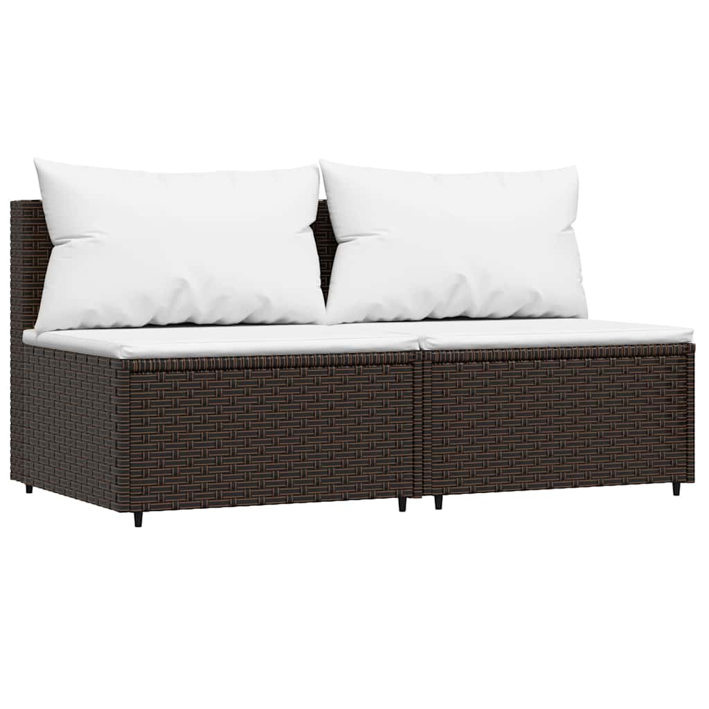 midtermoduler til havesofa 2 stk. med hynder polyrattan brun