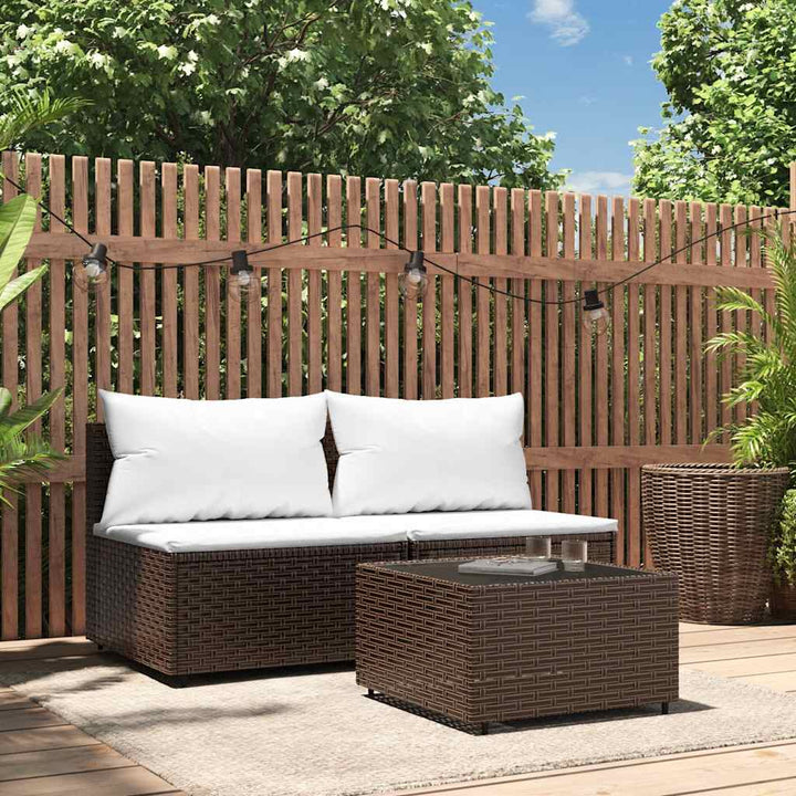 loungesæt til haven 3 dele med hynder polyrattan brun
