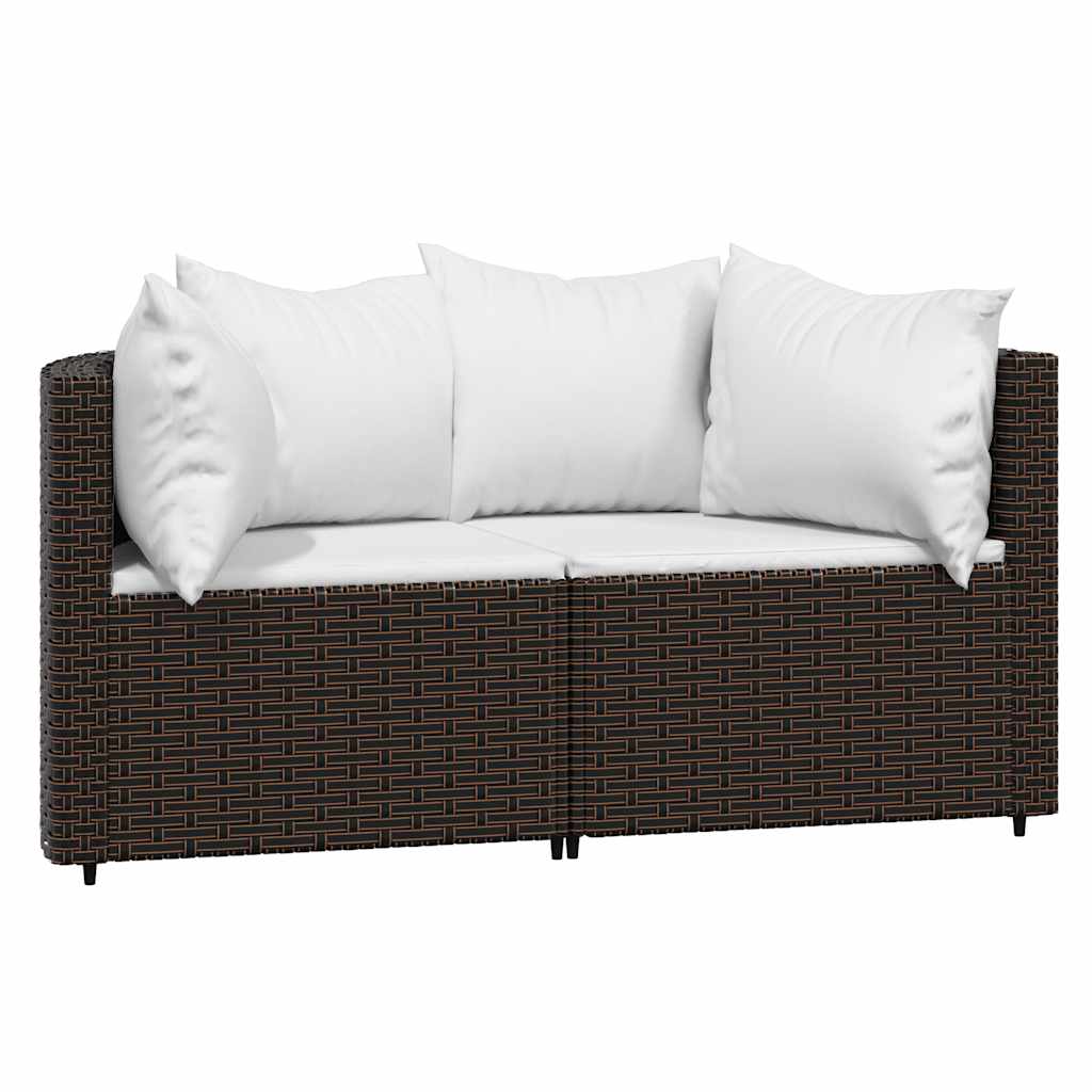 hjørnemoduler til havesofa 2 stk. med hynder polyrattan brun