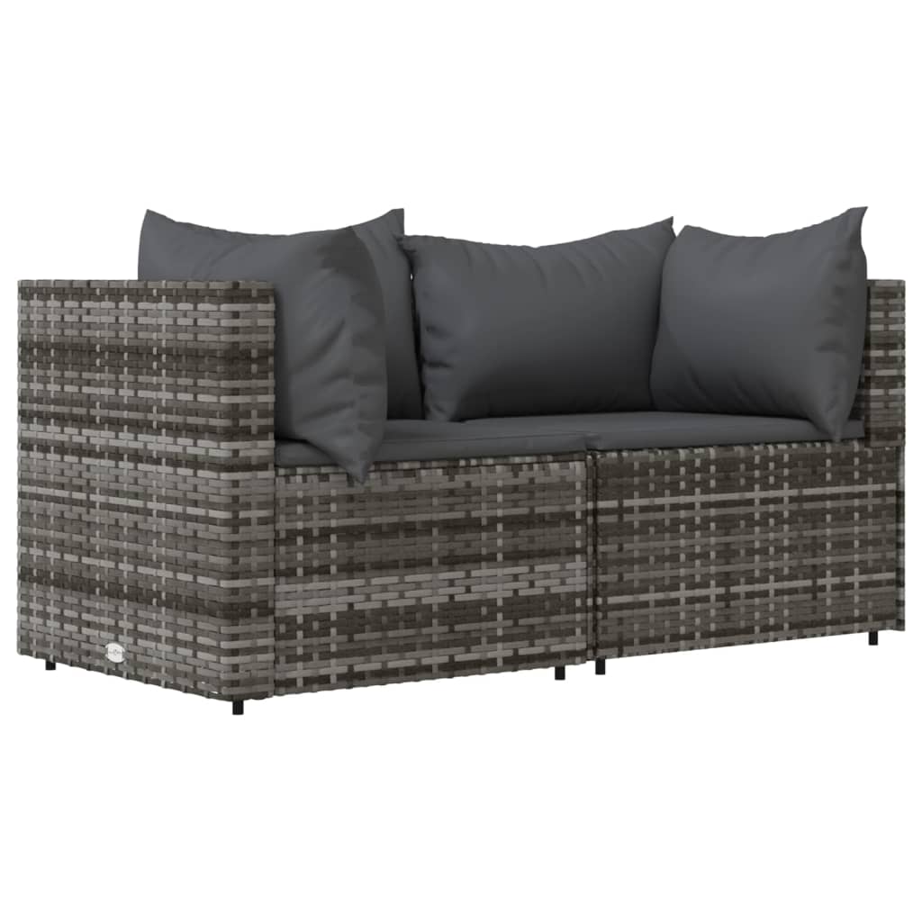 loungesæt til haven 3 dele med hynder polyrattan grå
