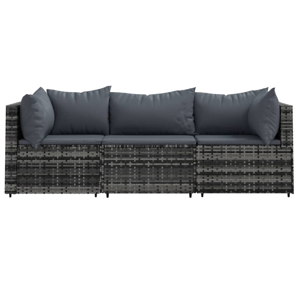 loungesæt til haven 3 dele med hynder polyrattan grå