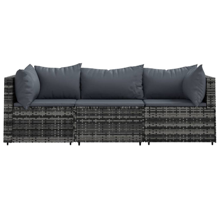 loungesæt til haven 3 dele med hynder polyrattan grå