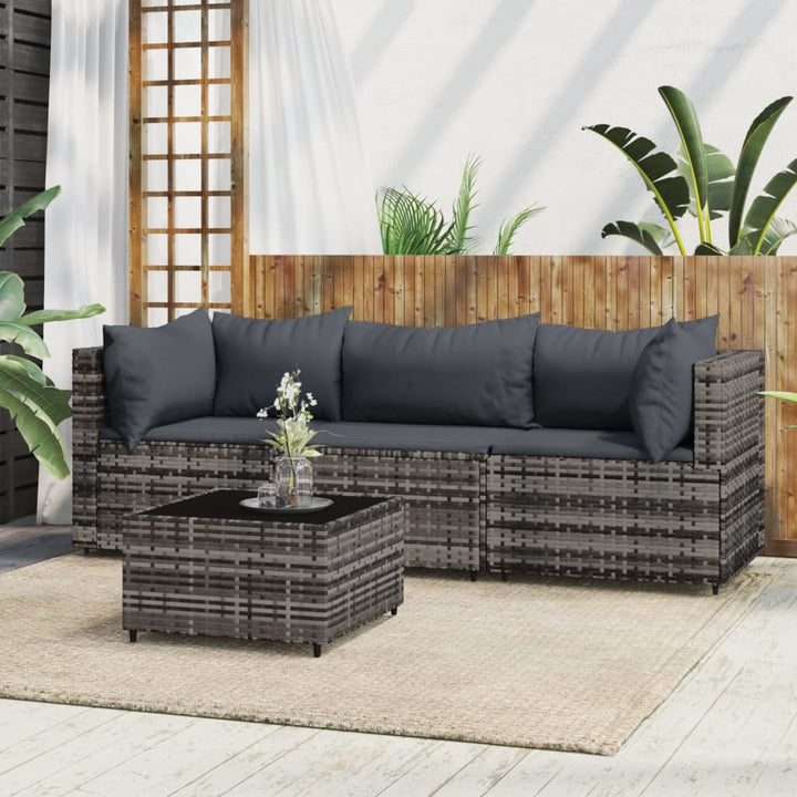 loungesæt til haven 4 dele med hynder polyrattan grå