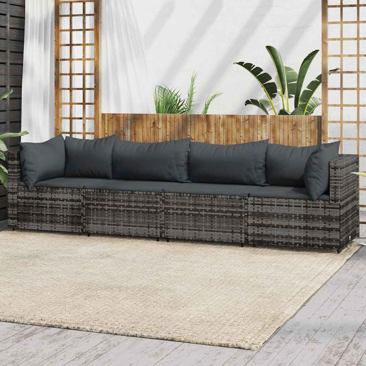 loungesæt til haven 4 dele med hynder polyrattan grå