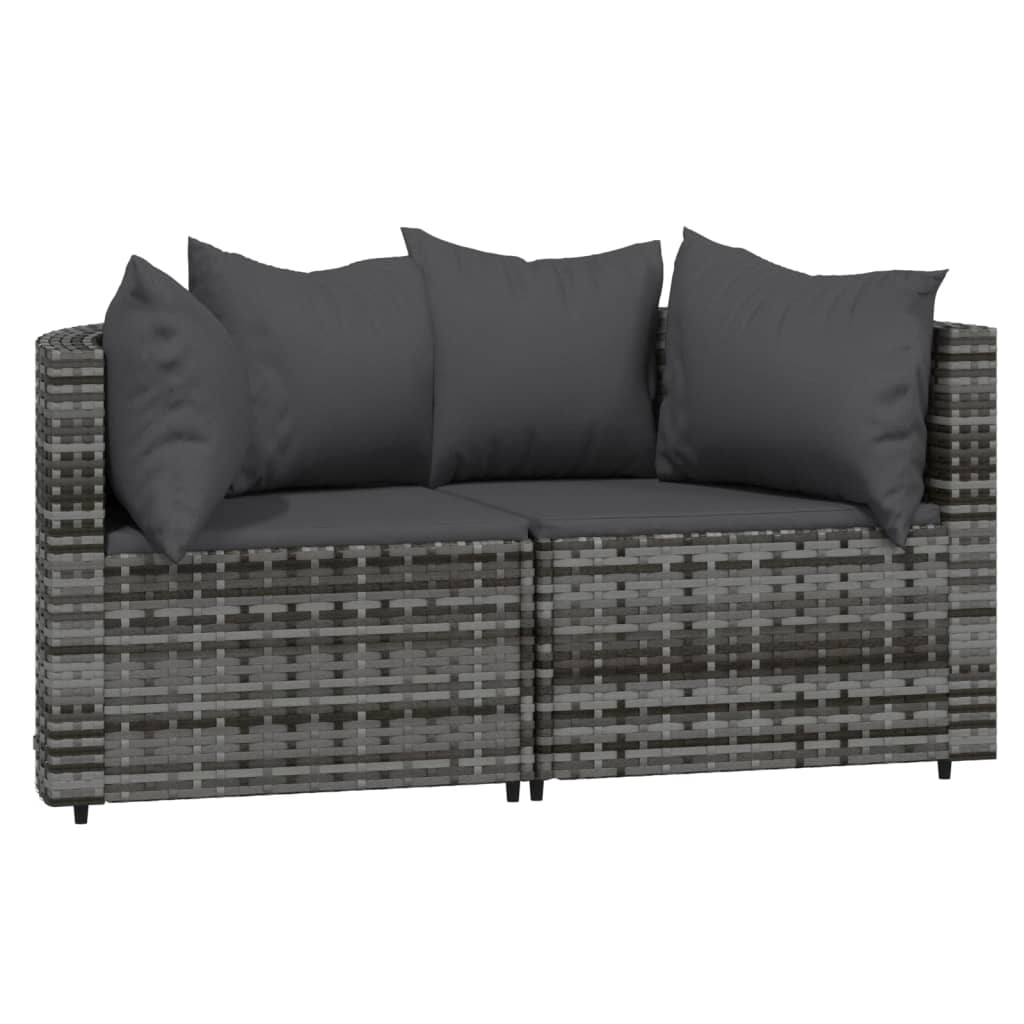 hjørnemoduler til havesofa 2 stk. med hynder polyrattan grå