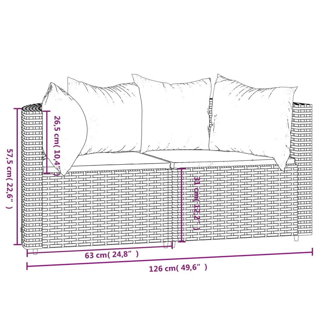 hjørnemoduler til havesofa 2 stk. med hynder polyrattan grå