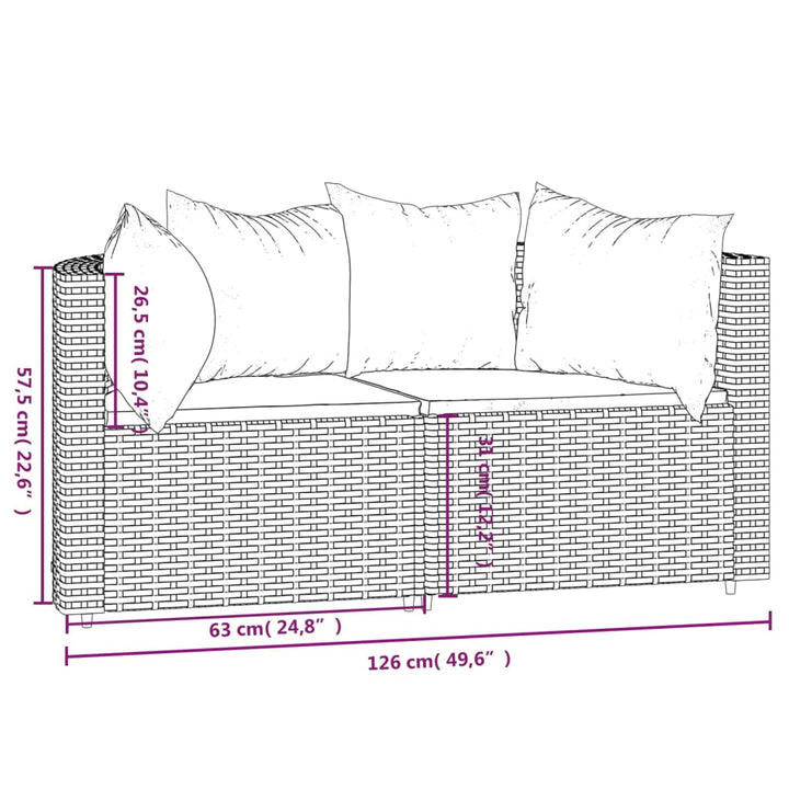 hjørnemoduler til havesofa 2 stk. med hynder polyrattan grå