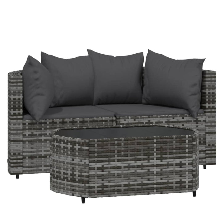 loungesæt til haven 3 dele med hynder polyrattan grå
