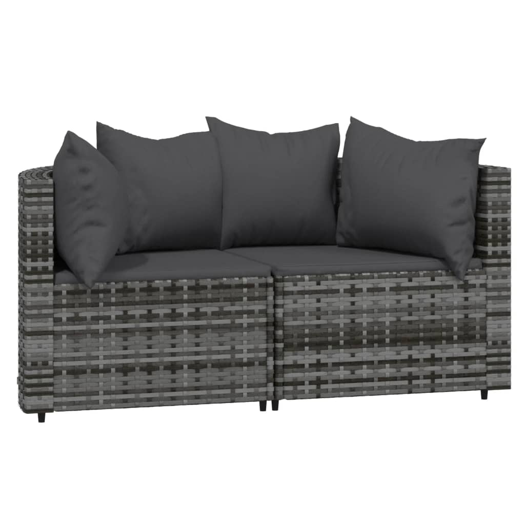 loungesæt til haven 3 dele med hynder polyrattan grå