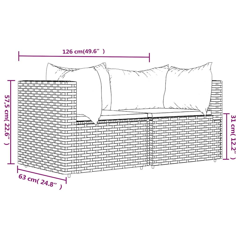 hjørnemoduler til havesofa 2 stk. med hynder polyrattan sort