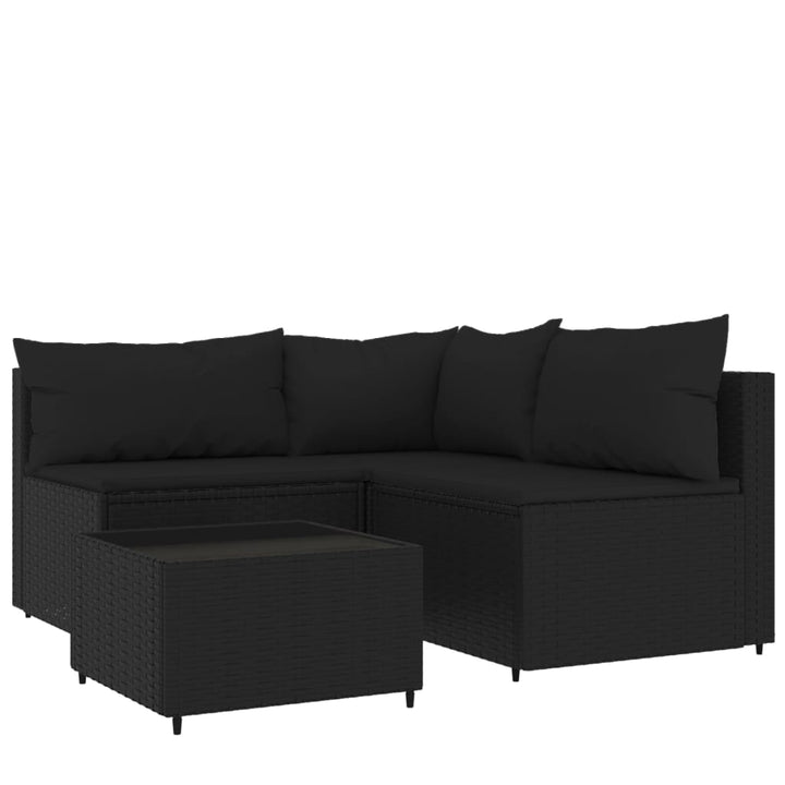 loungesæt til haven 4 dele med hynder polyrattan sort