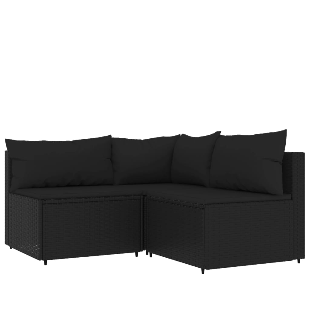 loungesæt til haven 4 dele med hynder polyrattan sort