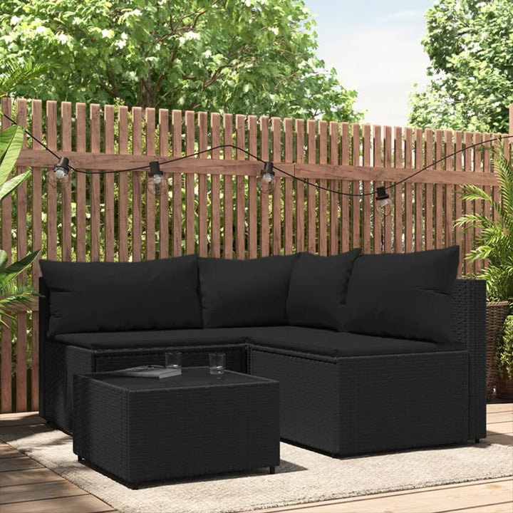 loungesæt til haven 4 dele med hynder polyrattan sort