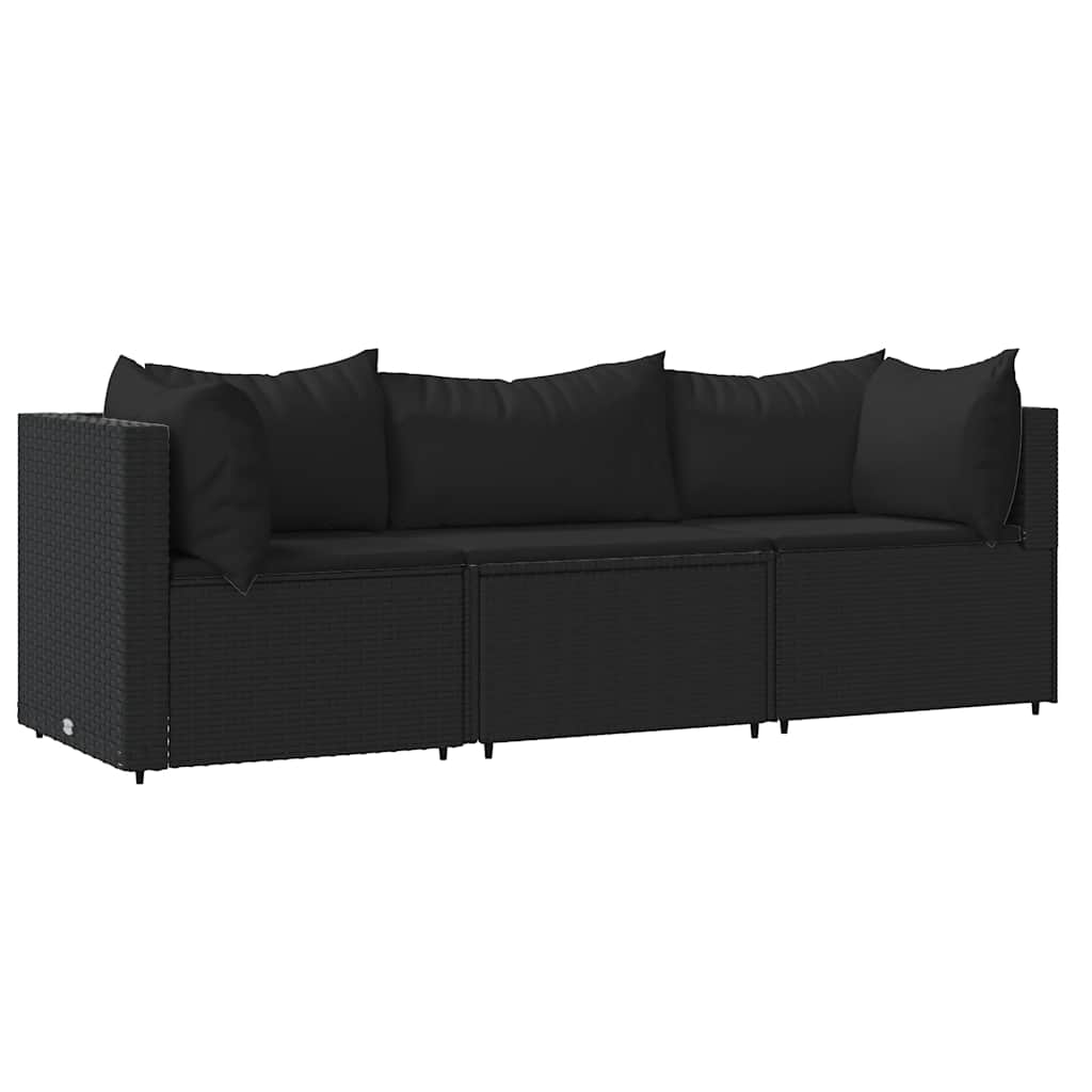 loungesæt til haven 3 dele med hynder polyrattan sort