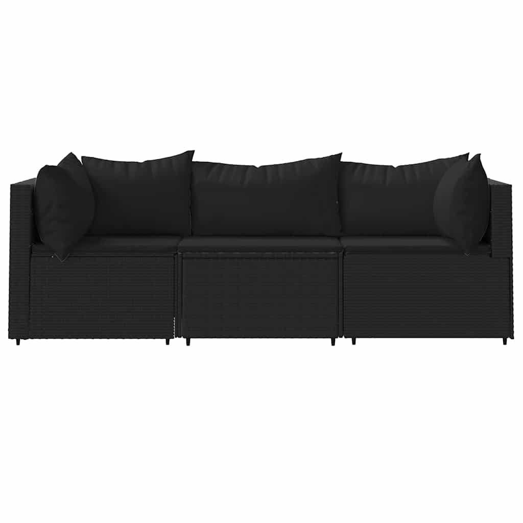 loungesæt til haven 3 dele med hynder polyrattan sort