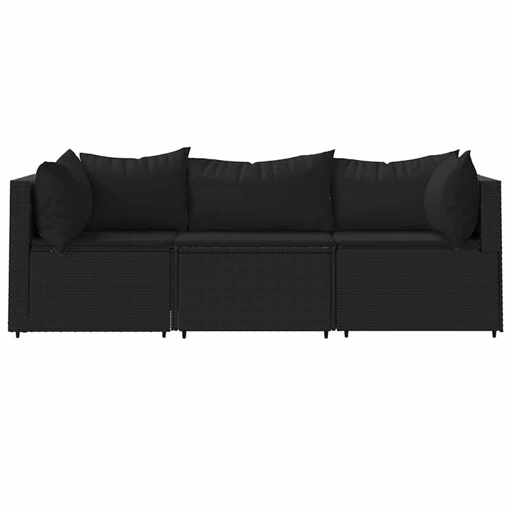 loungesæt til haven 3 dele med hynder polyrattan sort