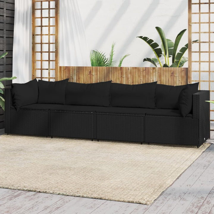 loungesæt til haven 4 dele med hynder polyrattan sort