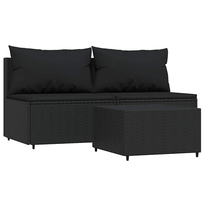loungesæt til haven 3 dele med hynder polyrattan sort