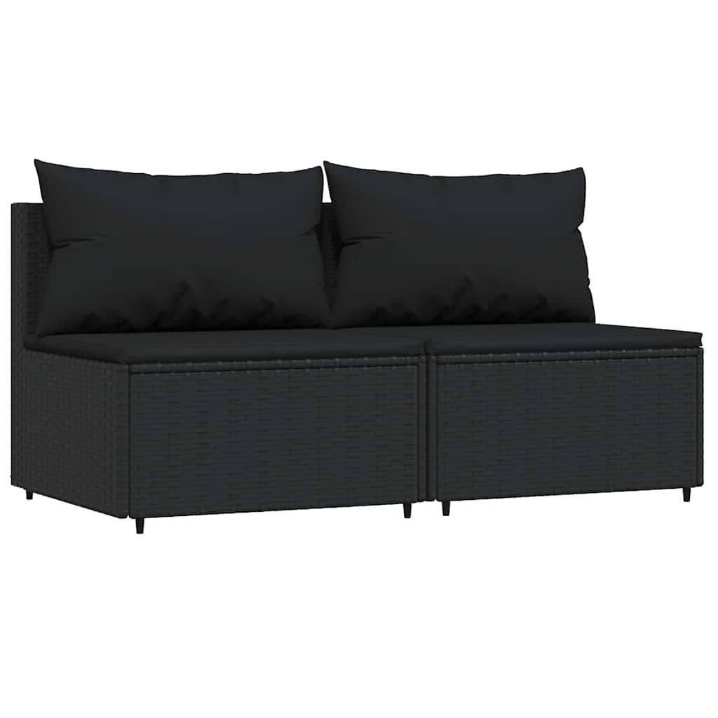 loungesæt til haven 3 dele med hynder polyrattan sort