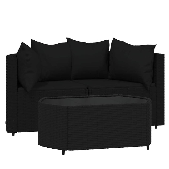 loungesæt til haven 3 dele med hynder polyrattan sort