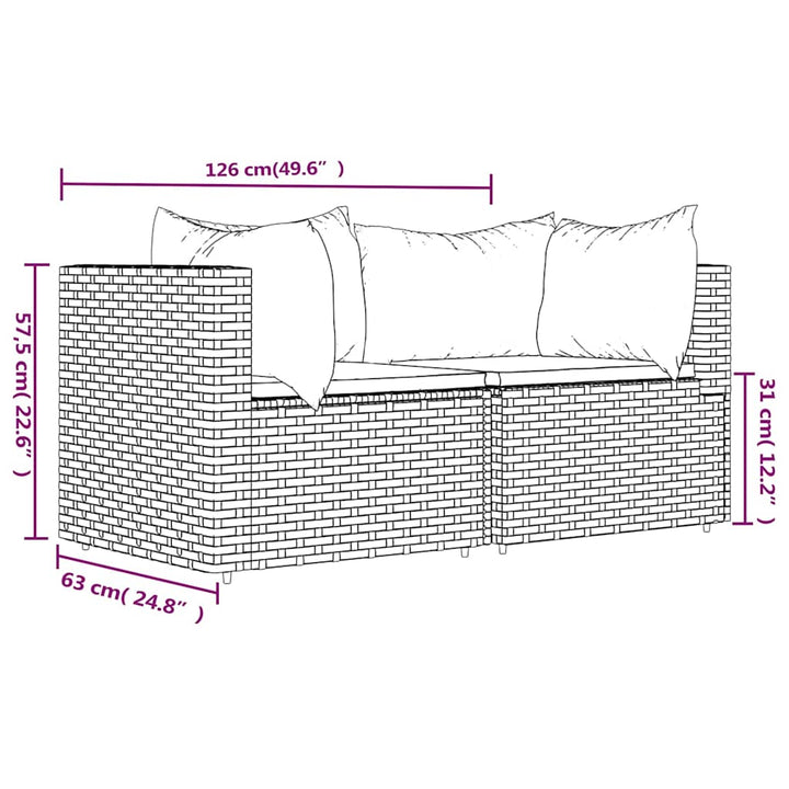 hjørnemoduler til havesofa 2 stk. med hynder polyrattan sort