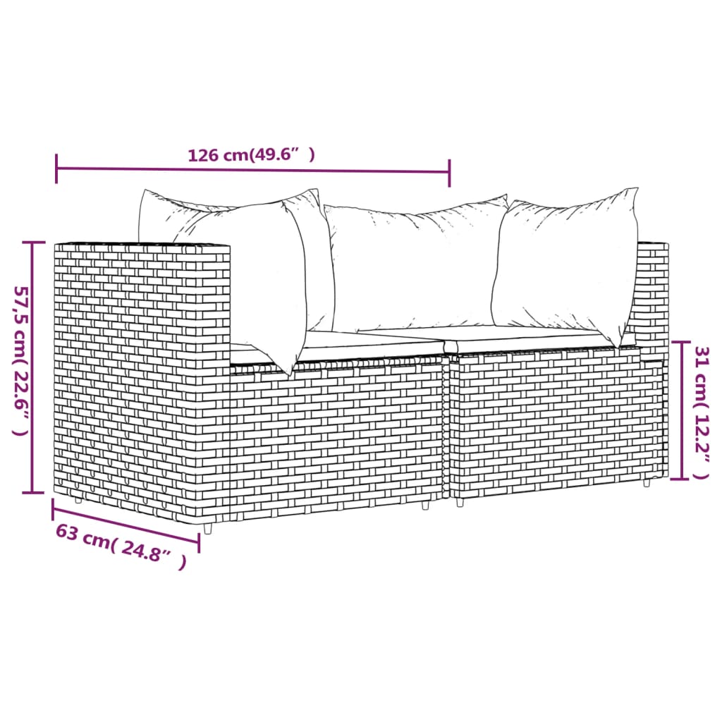 hjørnemoduler til havesofa 2 stk. med hynder polyrattan sort