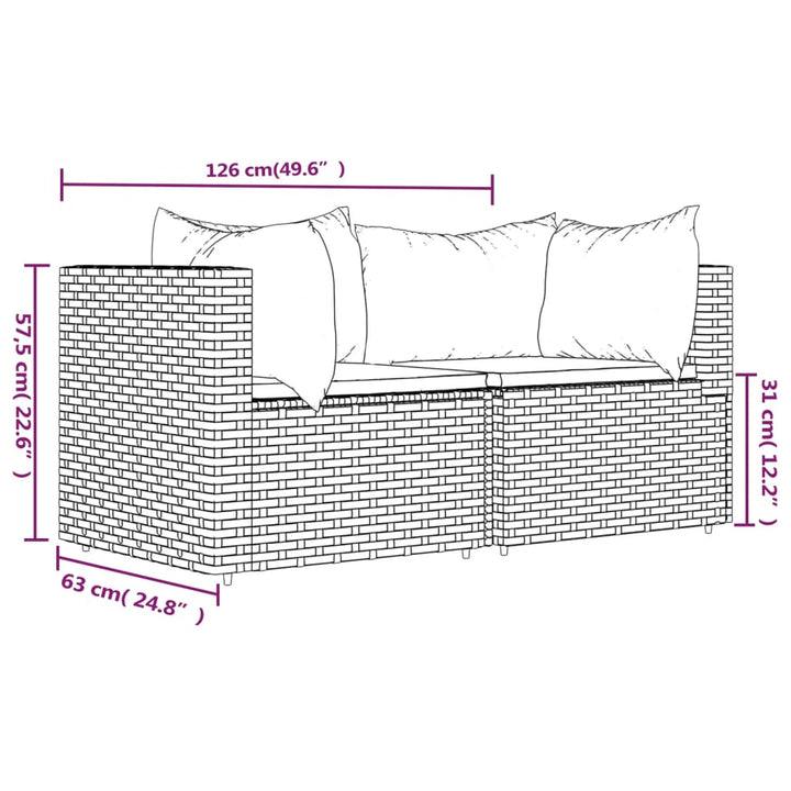 hjørnemoduler til havesofa 2 stk. med hynder polyrattan sort