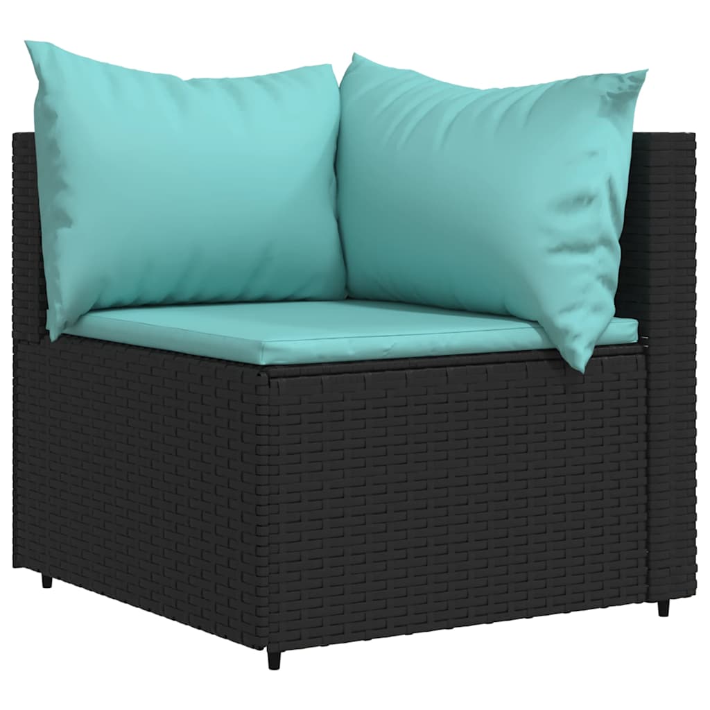 loungesæt til haven 3 dele med hynder polyrattan sort