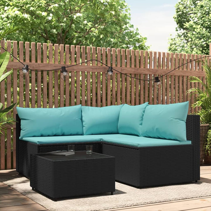 loungesæt til haven 4 dele med hynder polyrattan sort