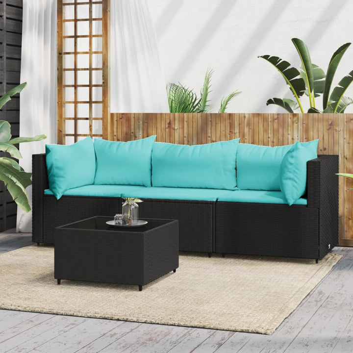 loungesæt til haven 4 dele med hynder polyrattan sort