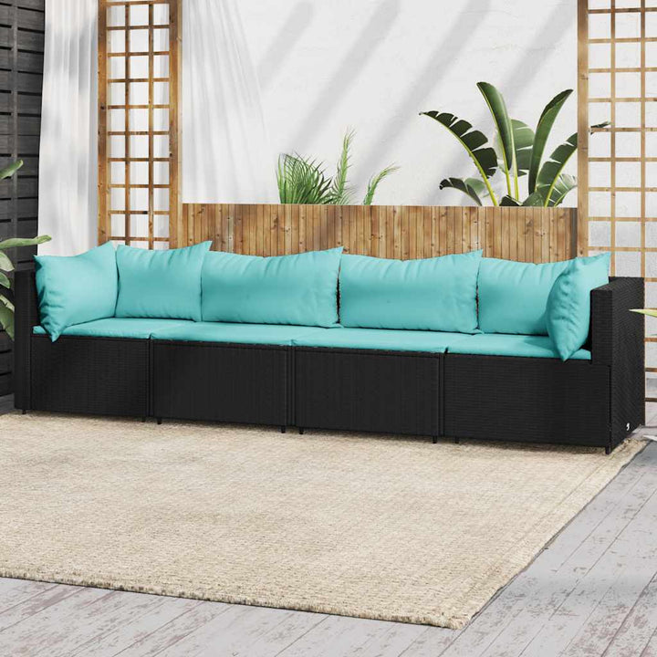 loungesæt til haven 4 dele med hynder polyrattan sort