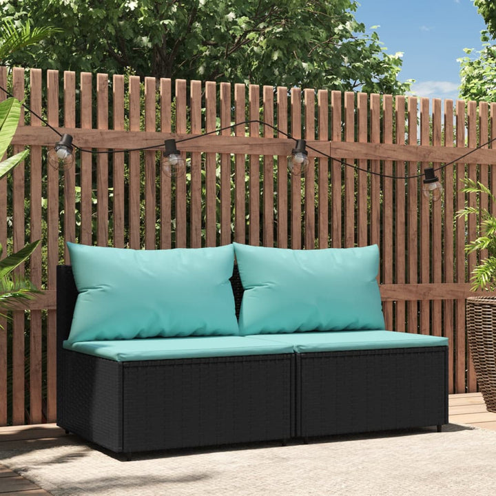 midtermoduler til havesofa 2 stk. med hynder polyrattan sort
