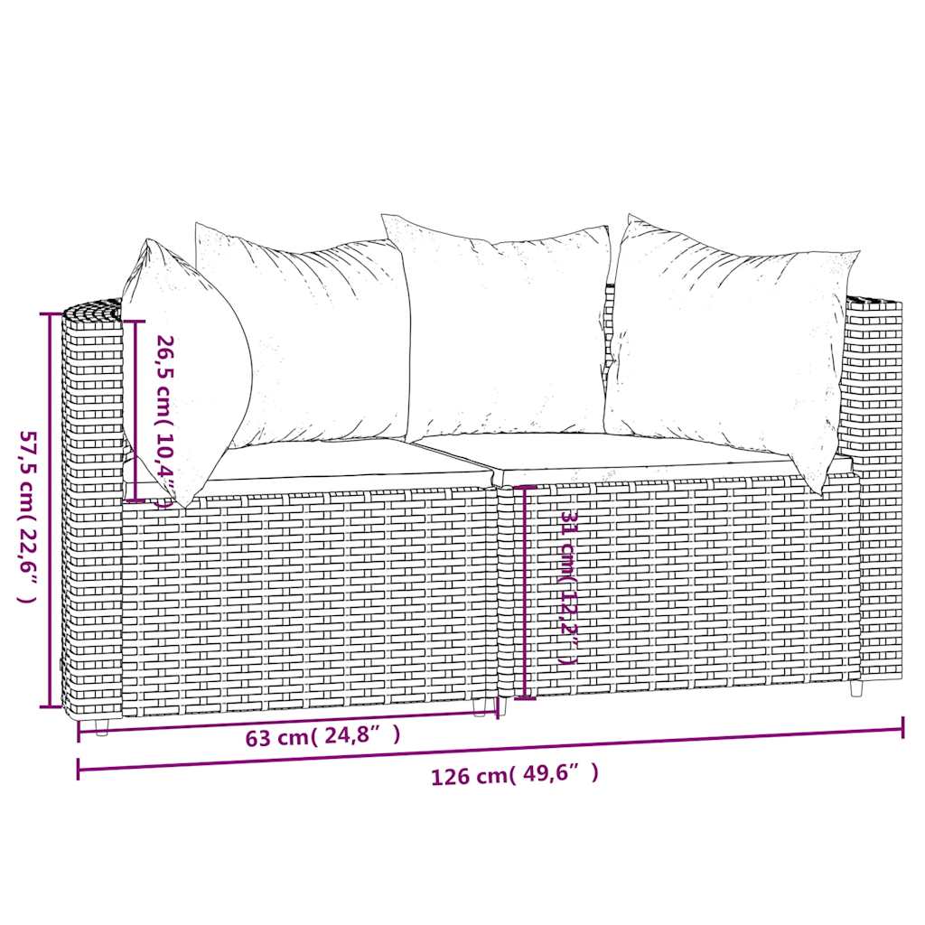 hjørnemoduler til havesofa 2 stk. med hynder polyrattan sort