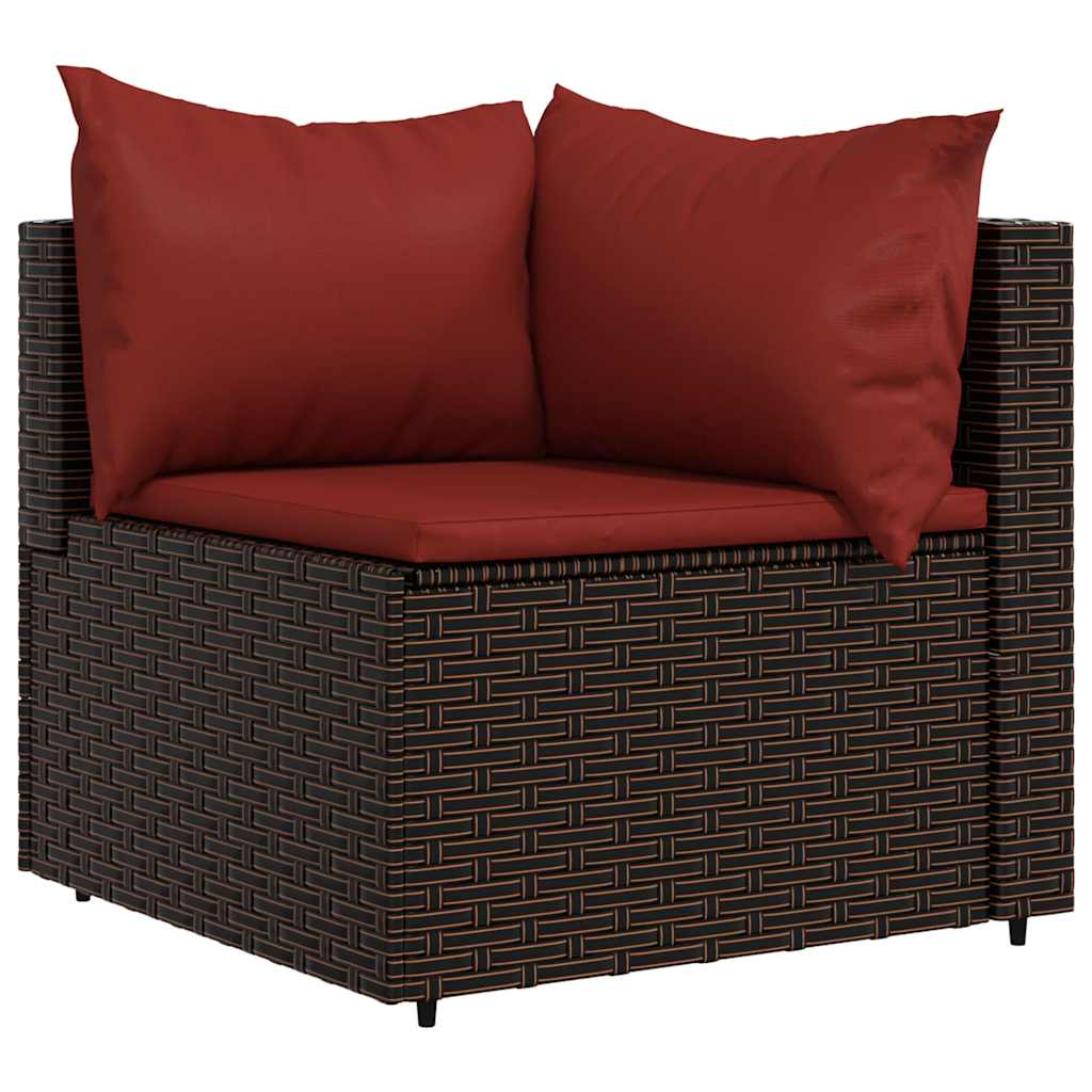 loungesæt til haven 3 dele med hynder polyrattan brun