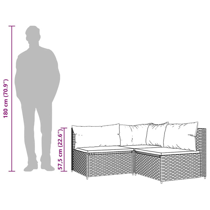 loungesæt til haven 3 dele med hynder polyrattan brun