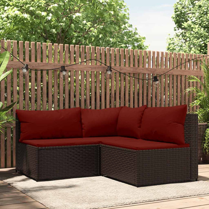 loungesæt til haven 3 dele med hynder polyrattan brun