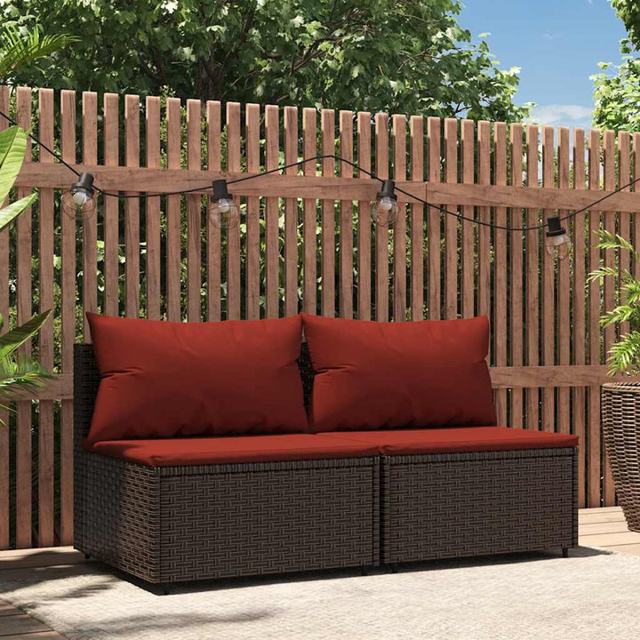 midtermoduler til havesofa 2 stk. med hynder polyrattan brun