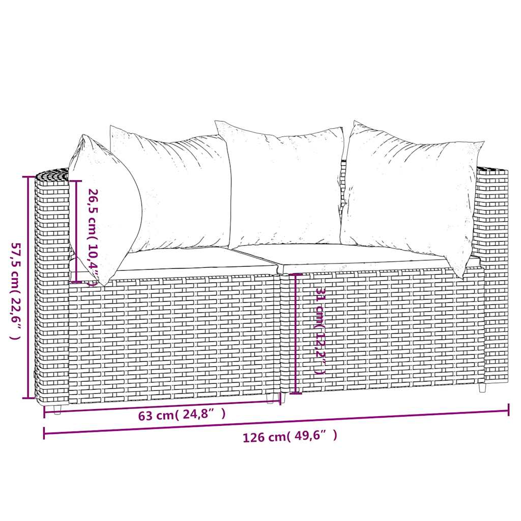 hjørnemoduler til havesofa 2 stk. med hynder polyrattan brun