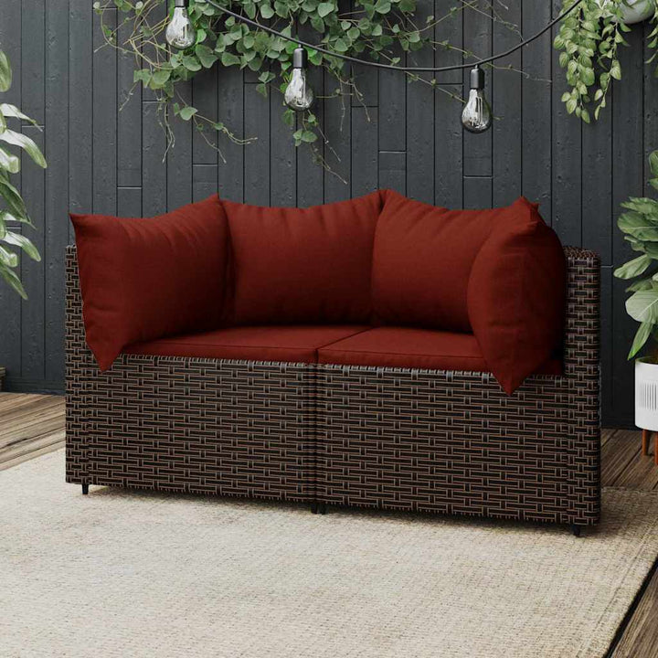 hjørnemoduler til havesofa 2 stk. med hynder polyrattan brun