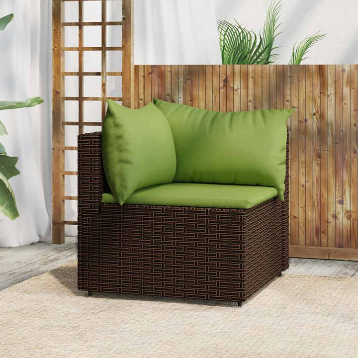 hjørnemodul til havesofa med hynder polyrattan brun