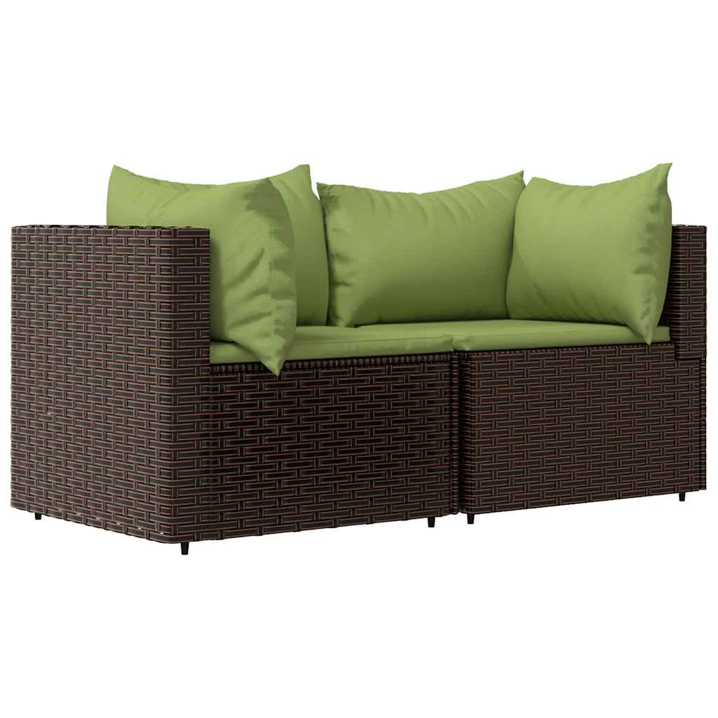hjørnemoduler til havesofa 2 stk. med hynder polyrattan brun