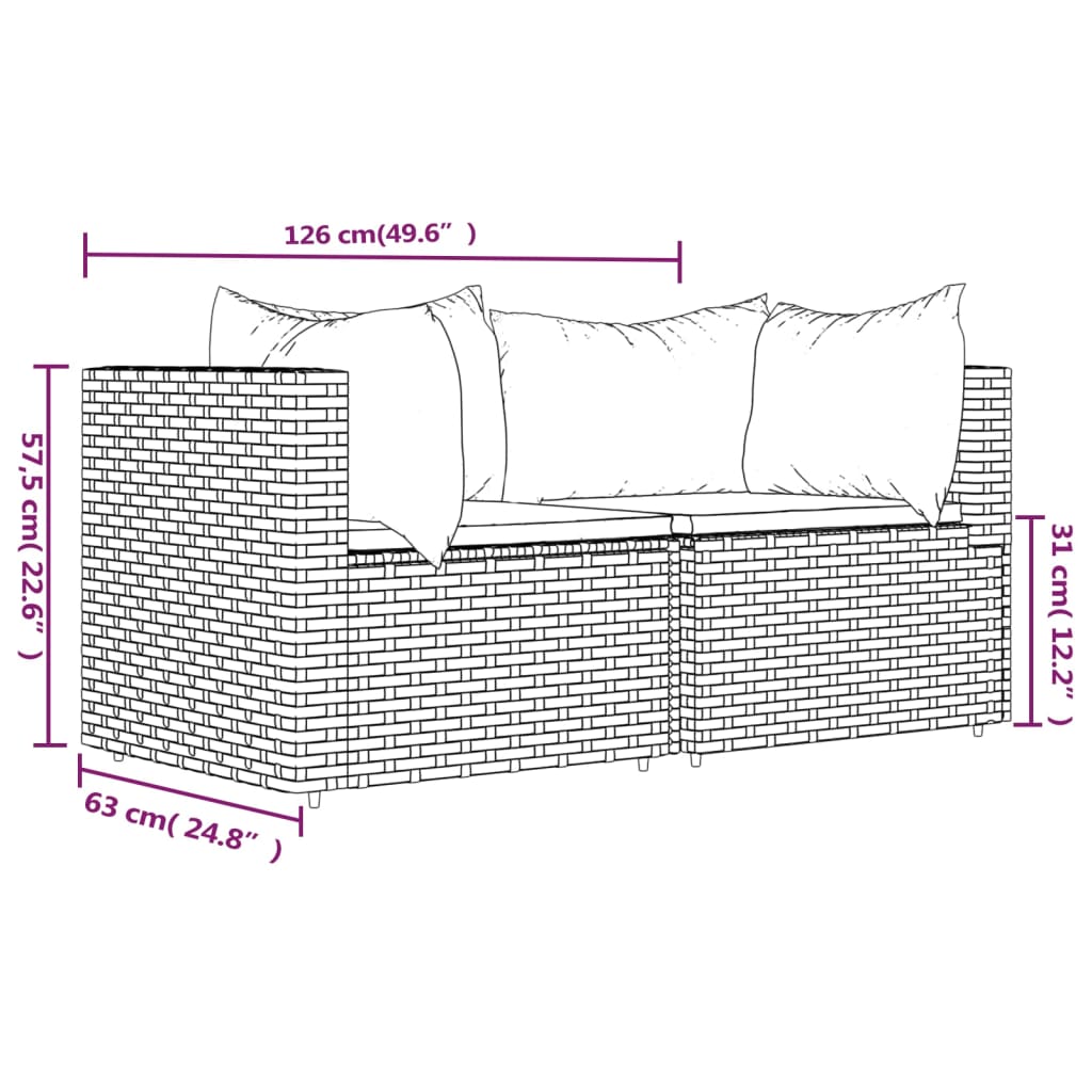 hjørnemoduler til havesofa 2 stk. med hynder polyrattan brun
